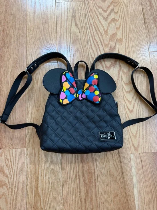 Disney Boutique Minnie Mouse Quilted Mini Backpack Polka Dot Bow - Picture 2 of 6